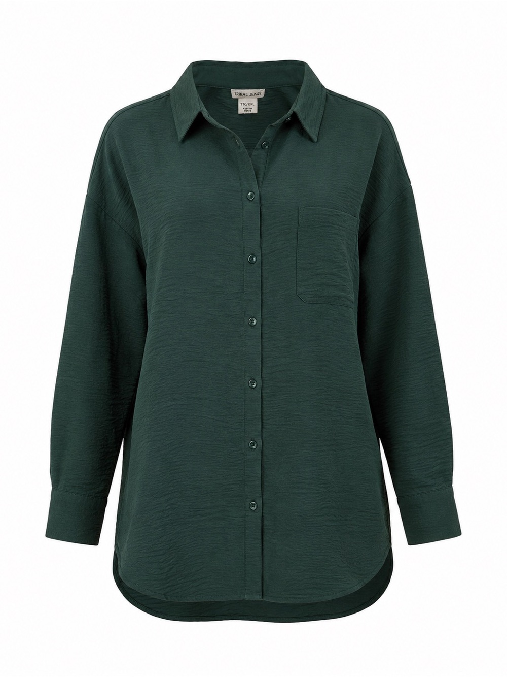 Tribal Jeans XXL Green Crinkle Button Front Blouse Long Sleeve Relaxed Shirt